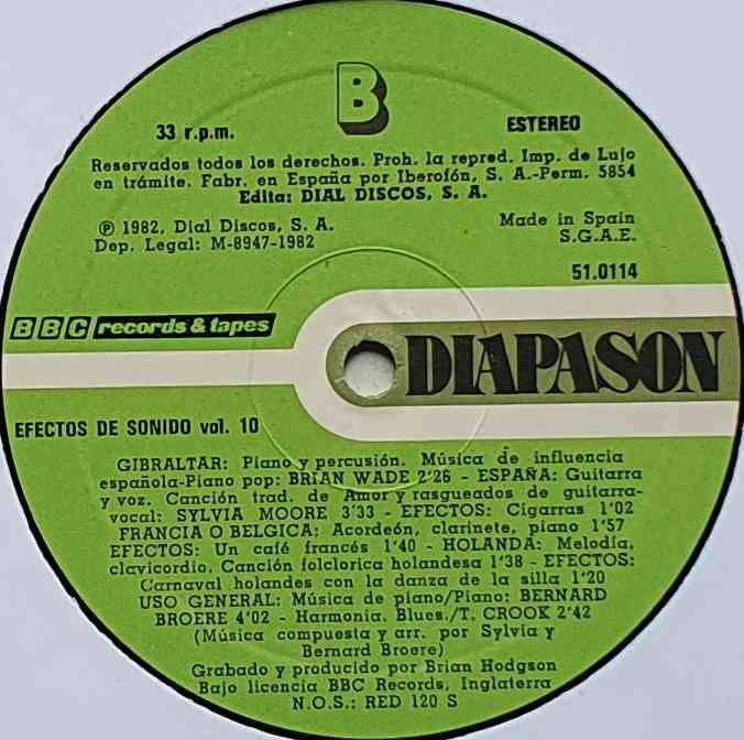 51.0114 Musica & efectos para cine amateur Vol.10 Various from the BBC records and Tapes library Label